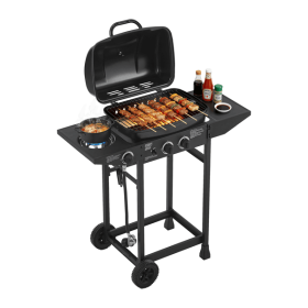2 Burner BBQ Propane Gas Grill with Side Burner 24000 BTU Output Stainless Steel Barbecue Grill with Enameled Grates and Side Tables for Outdoor 2 Burner BBQ Propane Gas Grill with Side Burner 24000 BTU Output Stainless Steel Barbecue Grill with Enameled Grates and Side Tables for Outdoor