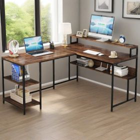 L Shaped Desk with Shelves, 59" Reversible Computer Desk with 2 Monitor Stands & Bookshelf, Corner Deep Gaming Desk for Home Offic L Shaped Desk with Shelves, 59" Reversible Computer Desk with 2 Monitor Stands & Bookshelf, Corner Deep Gaming Desk for Home Offic